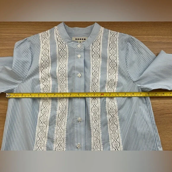 Boden Blue White Stripe Lace Blouse Women US 6 100% Cotton Cottagecore Top Boho - Picture 7 of 10